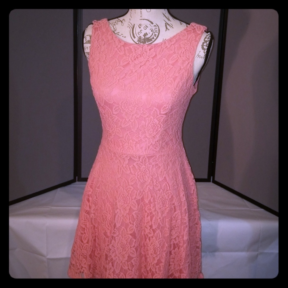 Speechless Coral Pink Floral Lace Fit & Flare Dress Juniors Size 5